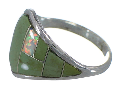 Southwest Silver Opal And Turquoise Ring Size 7-3/4 AX52384